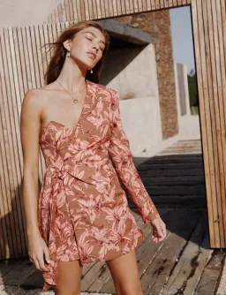 Significant Other Eva One Sleeve Mini Dress Palm Print Size 6 for rent on The Volte - image 5