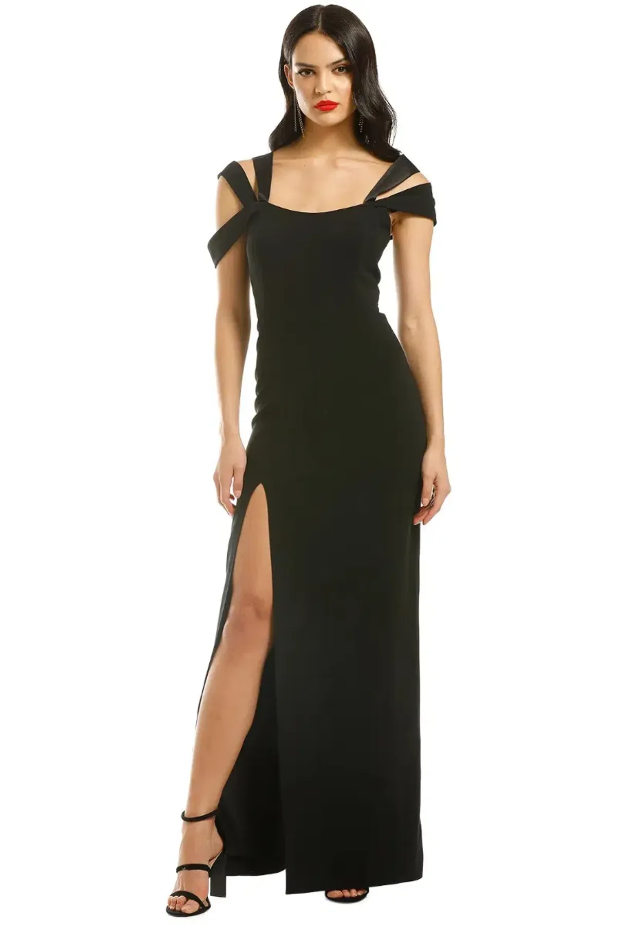 Halston Heritage Cold Shoulder Fitted Gown in Black Size 12 - Image 1
