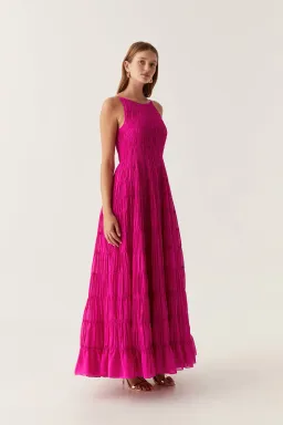 Aje Rosewood Ruched Maxi Dress Magenta Size 6 for rent on The Volte - image 1