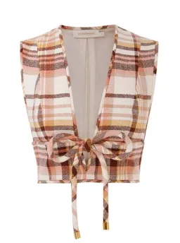 Zimmermann The Matchmaker Check Bow Bodice and Pencil Skirt in Cream Size 1/Au 10  for rent on The Volte - image 2