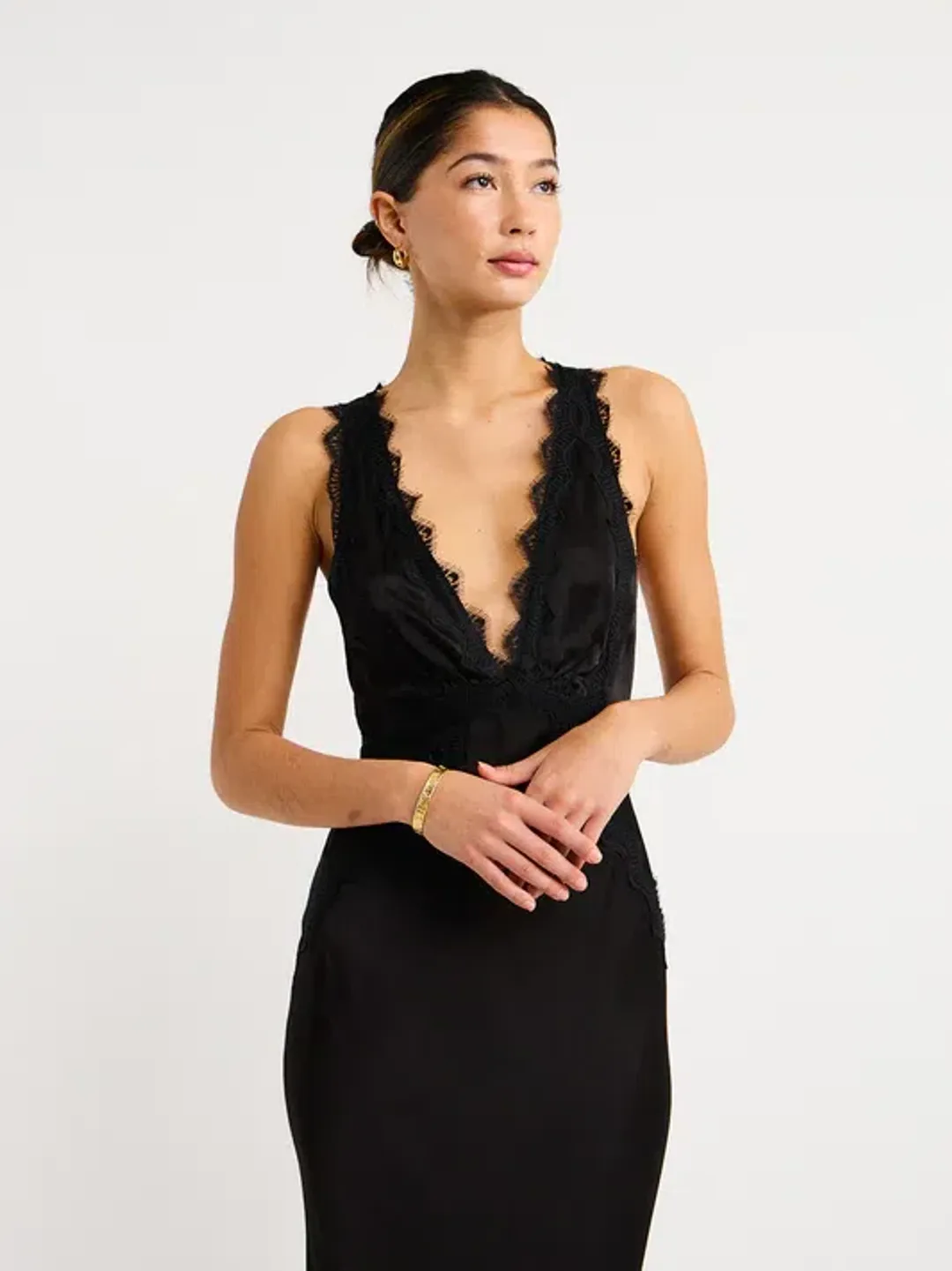 Shona Joy Camille Lace Cross Back Midi Dress in Black Size XS / AU 6 for rent on The Volte - main image