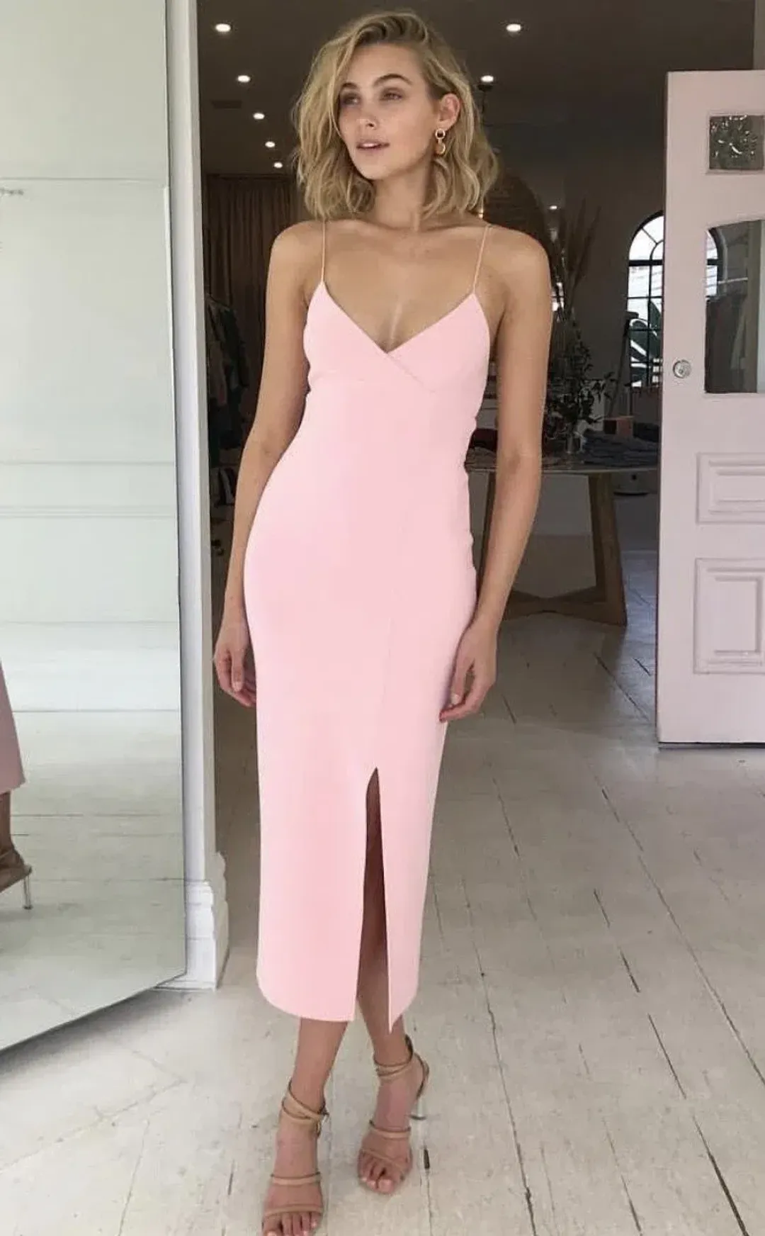Bec & Bridge Lea Split Midi Dress Blush Size 6 for rent on The Volte - main image