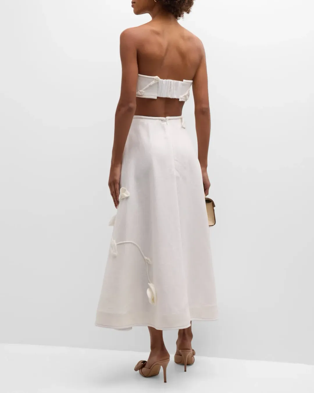 Zimmermann The Matchmaker Rose Bra and Rose Flare Skirt Set in Ivory  Size 1/Au 10  for rent on The Volte - main image