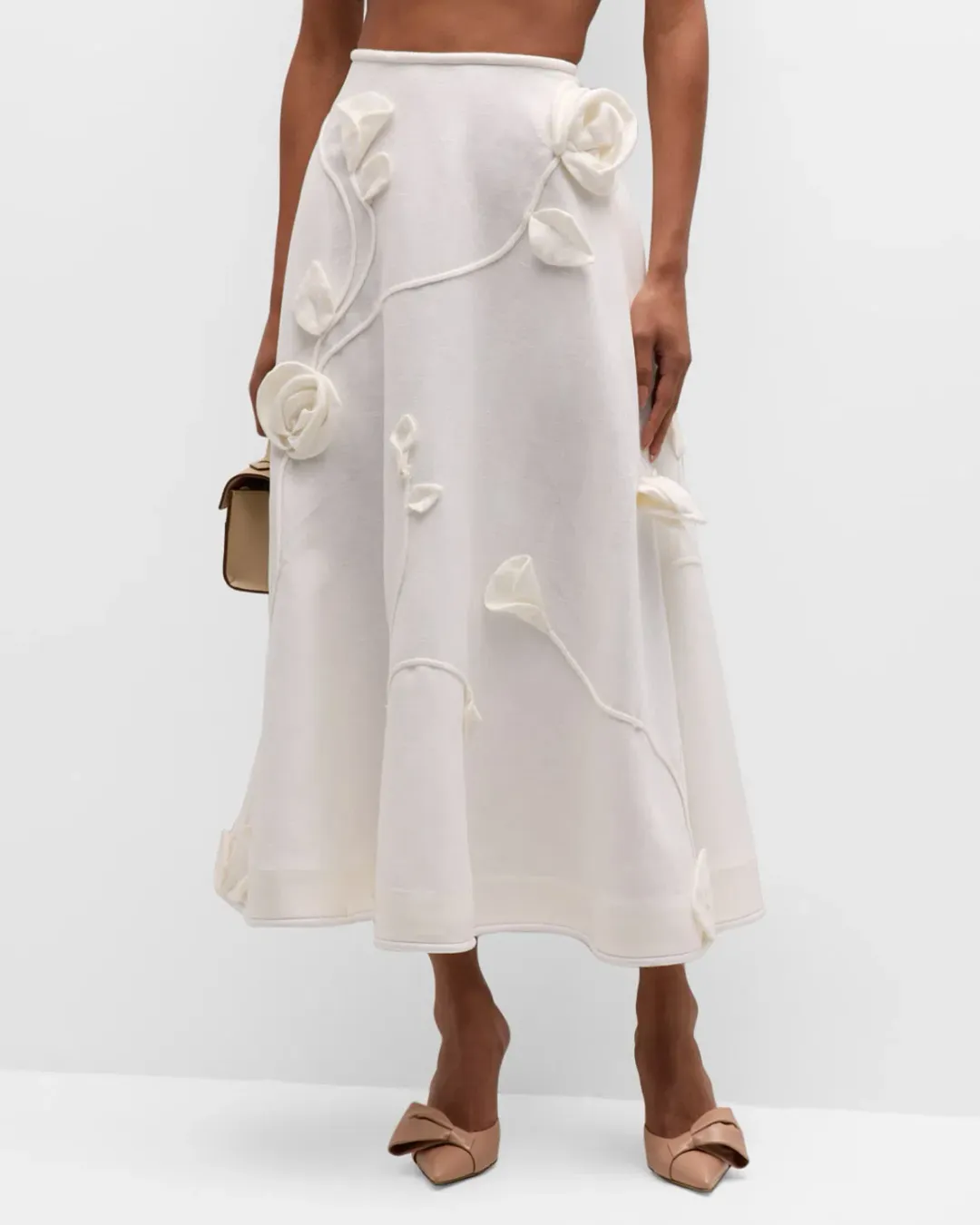 Zimmermann The Matchmaker Rose Bra and Rose Flare Skirt Set in Ivory Size 0 / AU 8 for rent on The Volte - main image