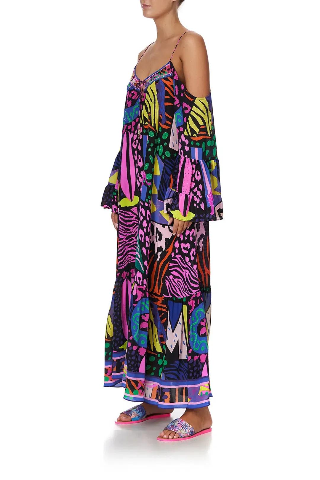 Camilla Drop Shoulder Shoestring Strap Long Sleeve Dress in Fair Ladys Dinkum One Size  for rent on The Volte - main image