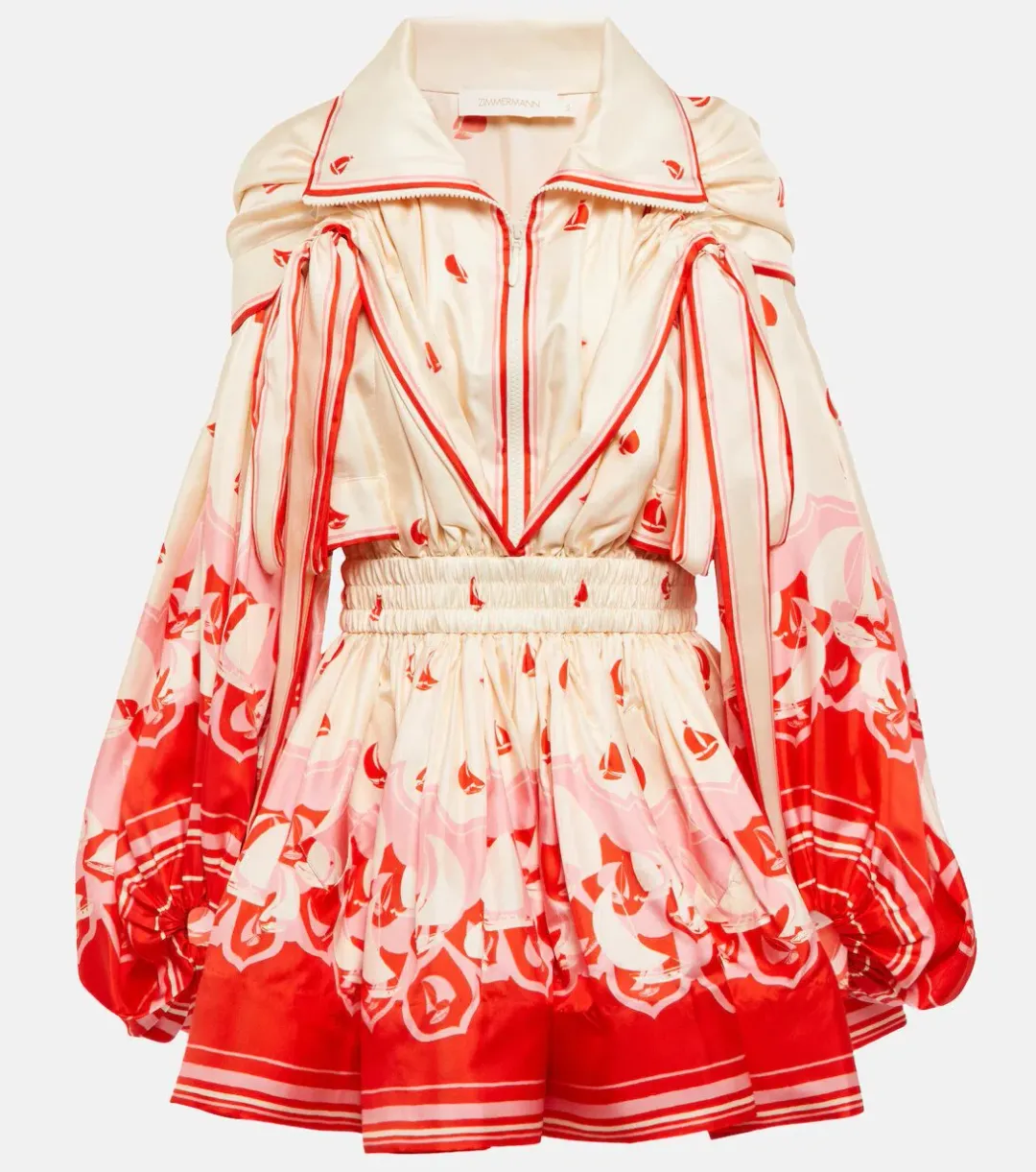 Zimmermann High Tide Billow Mini Dress Red Print Size 0 / AU 8 for rent on The Volte - main image