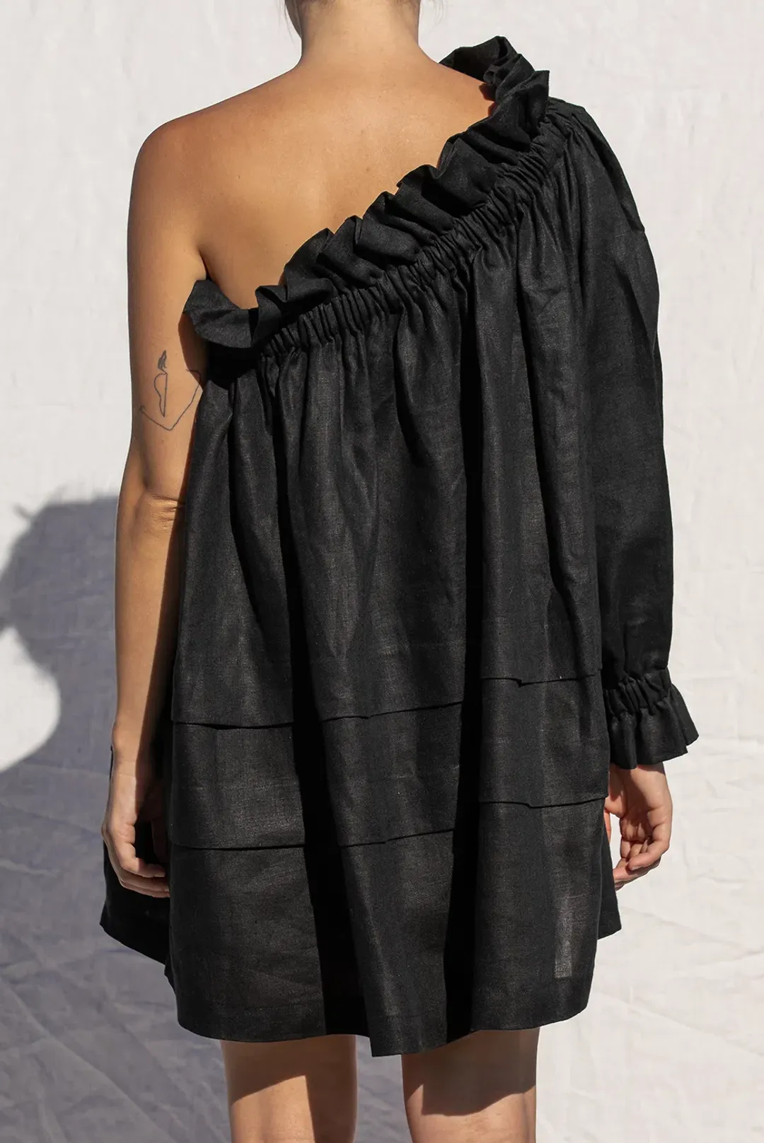 Shop Louee Thea One Shoulder Mini Dress Black One Size  for rent on The Volte - main image