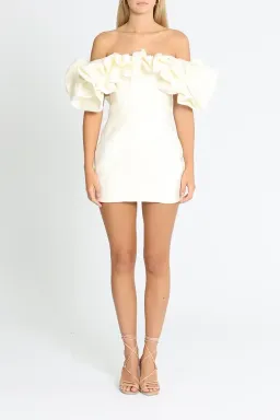 House of CB Selena Satin Ruffled Mini Dress in Ivory Size 10 for rent on The Volte - image 1