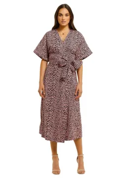 Husk Lima Wrap Midi Dress in Pink Leopard Print Size 14 for rent on The Volte - image 1