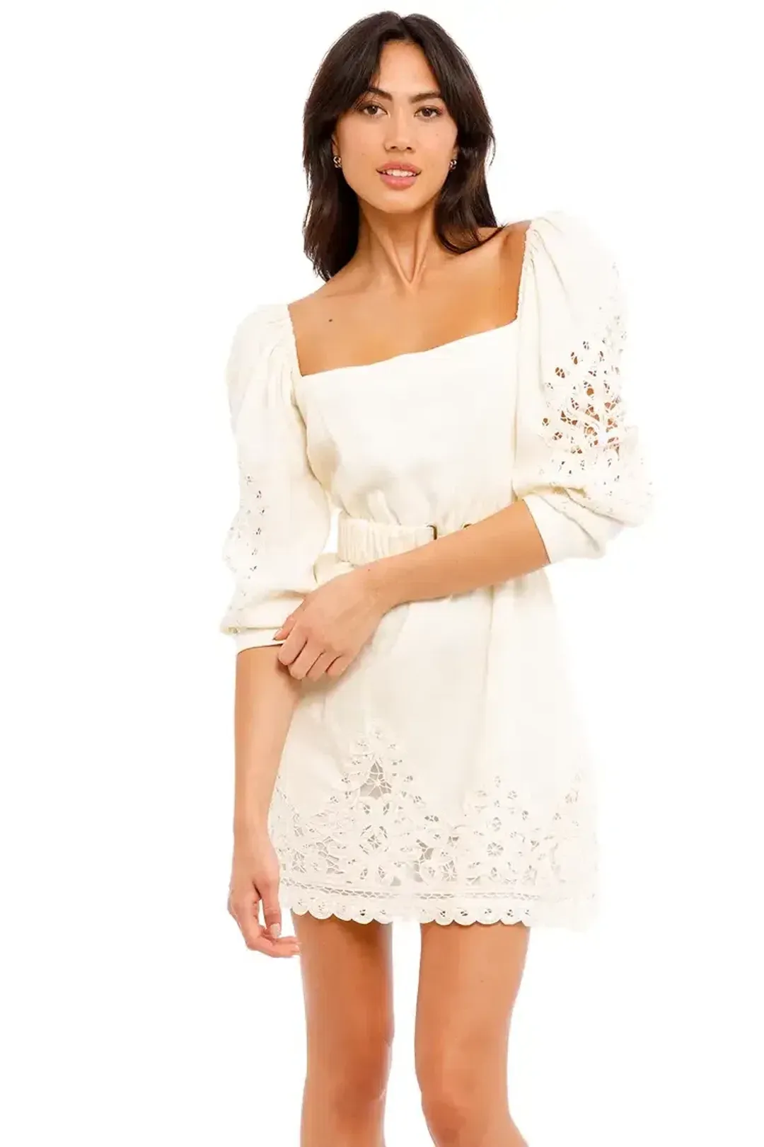 Alemais Gloria Battenberg Mini Dress in Lemon Size 8 for rent on The Volte - main image