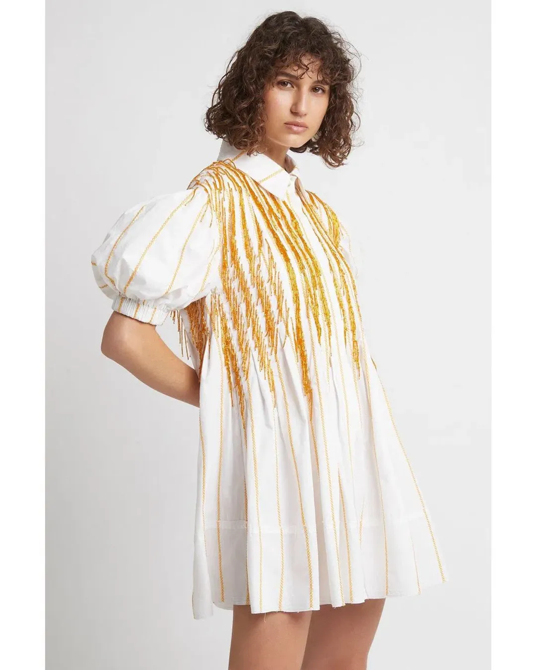 Aje Collective Beaded Mini Dress Ivory/Marigold Size 8 for rent on The Volte - main image
