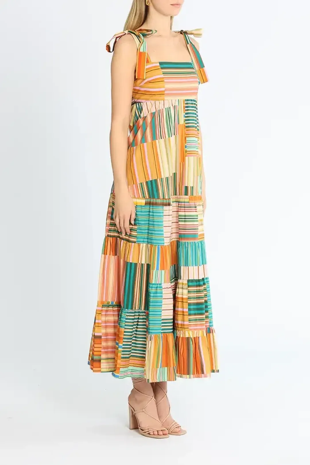 Alemais Sloane Tiered Midi Dress in Multi Stripe Size 10 for rent on The Volte - main image
