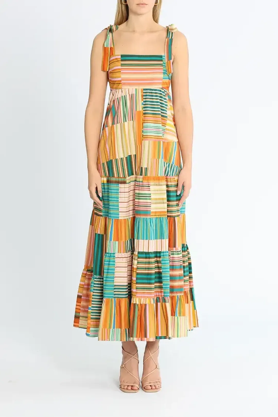 Alemais Sloane Tiered Midi Dress in Multi Stripe Size 12 for rent on The Volte - main image