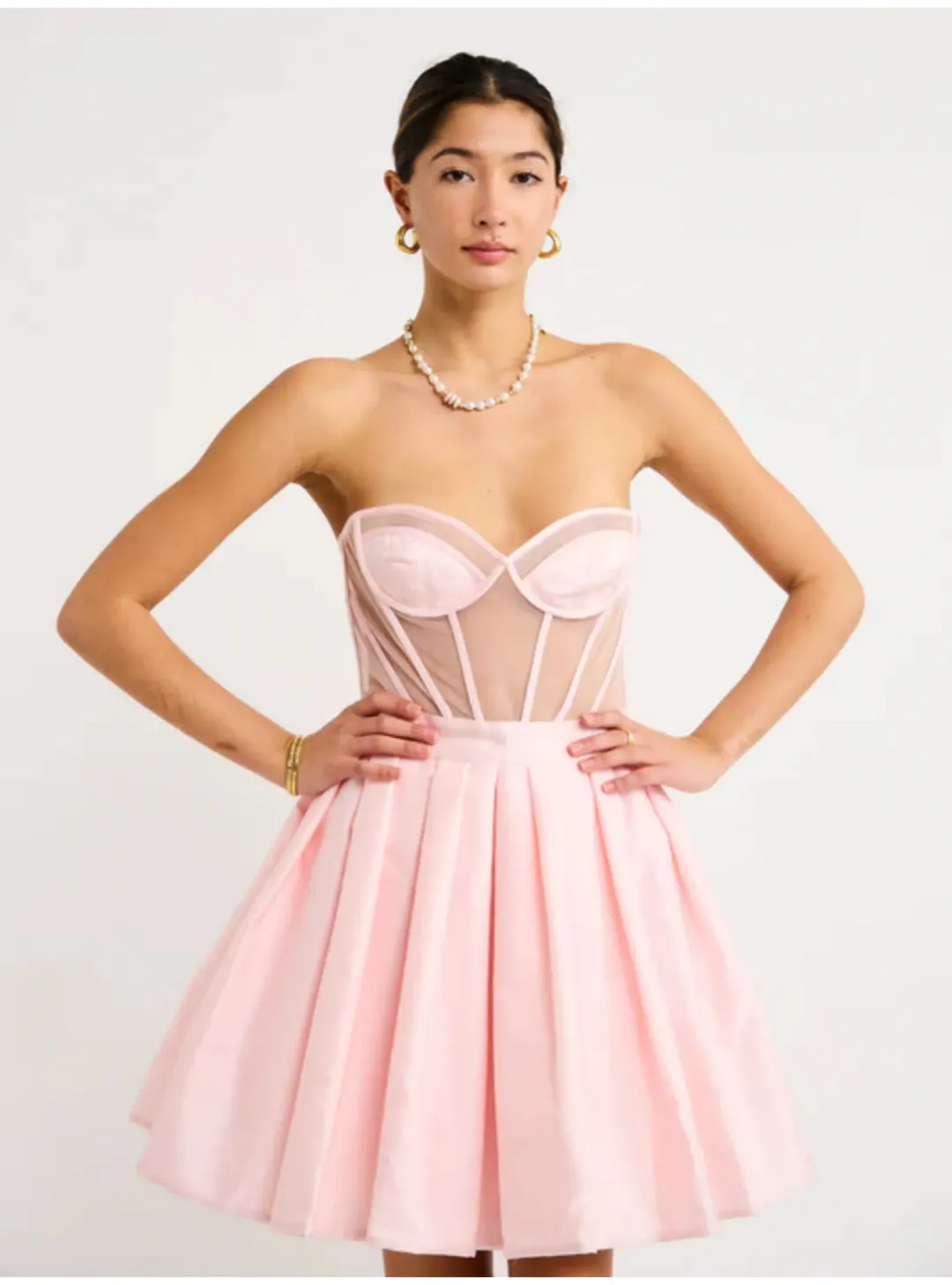 Leo Lin Eliza Structured Bustier Mini Dress Pink Size AU 8 for rent on The Volte - main image