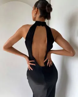 Meshki Claire Satin Drape Back Maxi Dress Black Size S / AU 8 for rent on The Volte - image 5