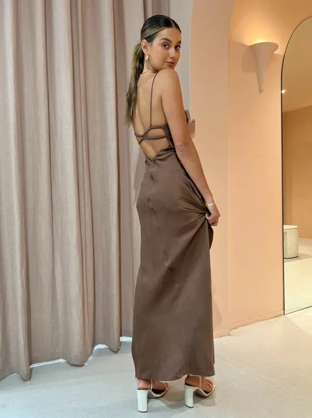 Bec & Bridge Amber Maxi Dress in Chocolate Size AU 8 for rent on The Volte - main image