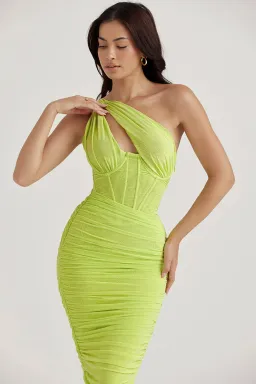 House of CB Lime Valentina Asymmetric Cut Out Midi Dress Green Size XS / AU 4 for rent on The Volte - image 2