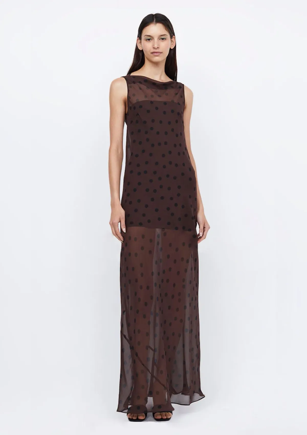 Bec & Bridge Turner Boatneck Sheer Maxi Dress Brown Size AU 10  for rent on The Volte - main image