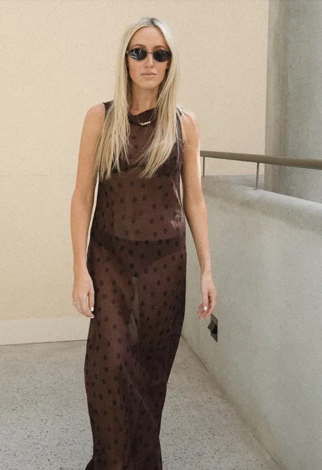 Bec & Bridge Turner Boatneck Sheer Maxi Dress Brown Size AU 10  for rent on The Volte - main image