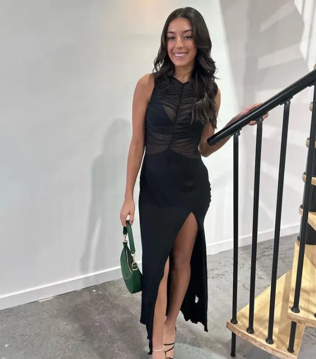 Bec & Bridge Naomi Split Maxi Sheer Mesh Dress in Black Size AU 6 for rent on The Volte - main image