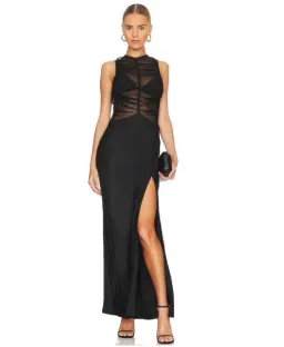 Bec & Bridge Naomi Split Maxi Sheer Mesh Dress in Black Size AU 6 for rent on The Volte - image 1