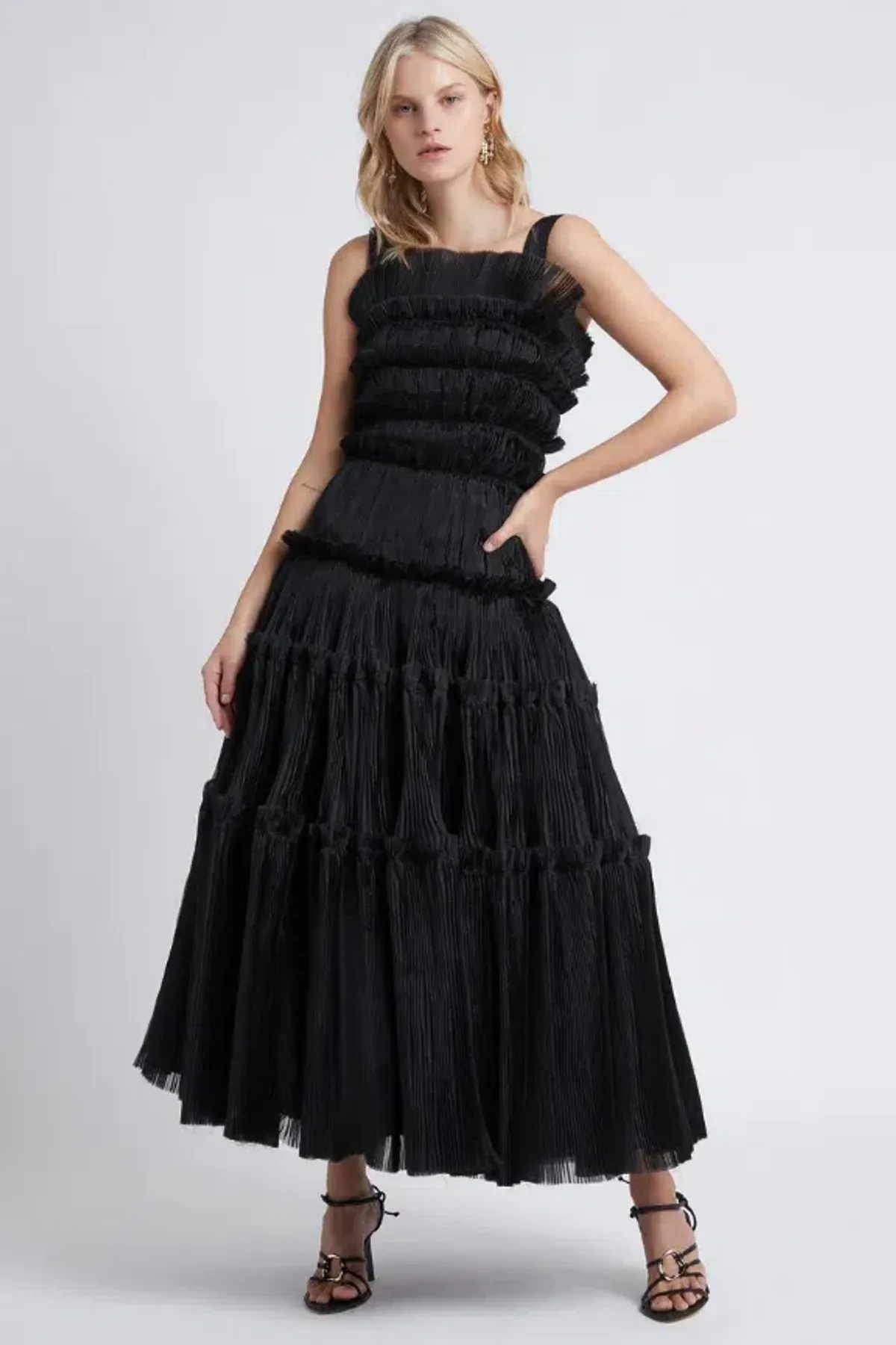 Aje Jacinto Pleated Midi Dress in Black Size AU 12  for rent on The Volte - main image