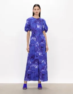 Veronika Maine Clouded Satin Midi Dress Blue Jewel Size AU 14 for rent on The Volte - image 1
