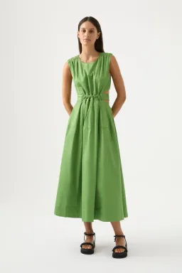 Aje Zorina Tie Cutout Midi Dress Sleeveless Fern Green Size AU 12 for rent on The Volte - image 1