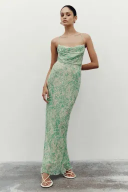 Shona Joy Belvedere Lace Back Bias Maxi Dress Tree Green/Multi AU 8 for rent on The Volte - image 1