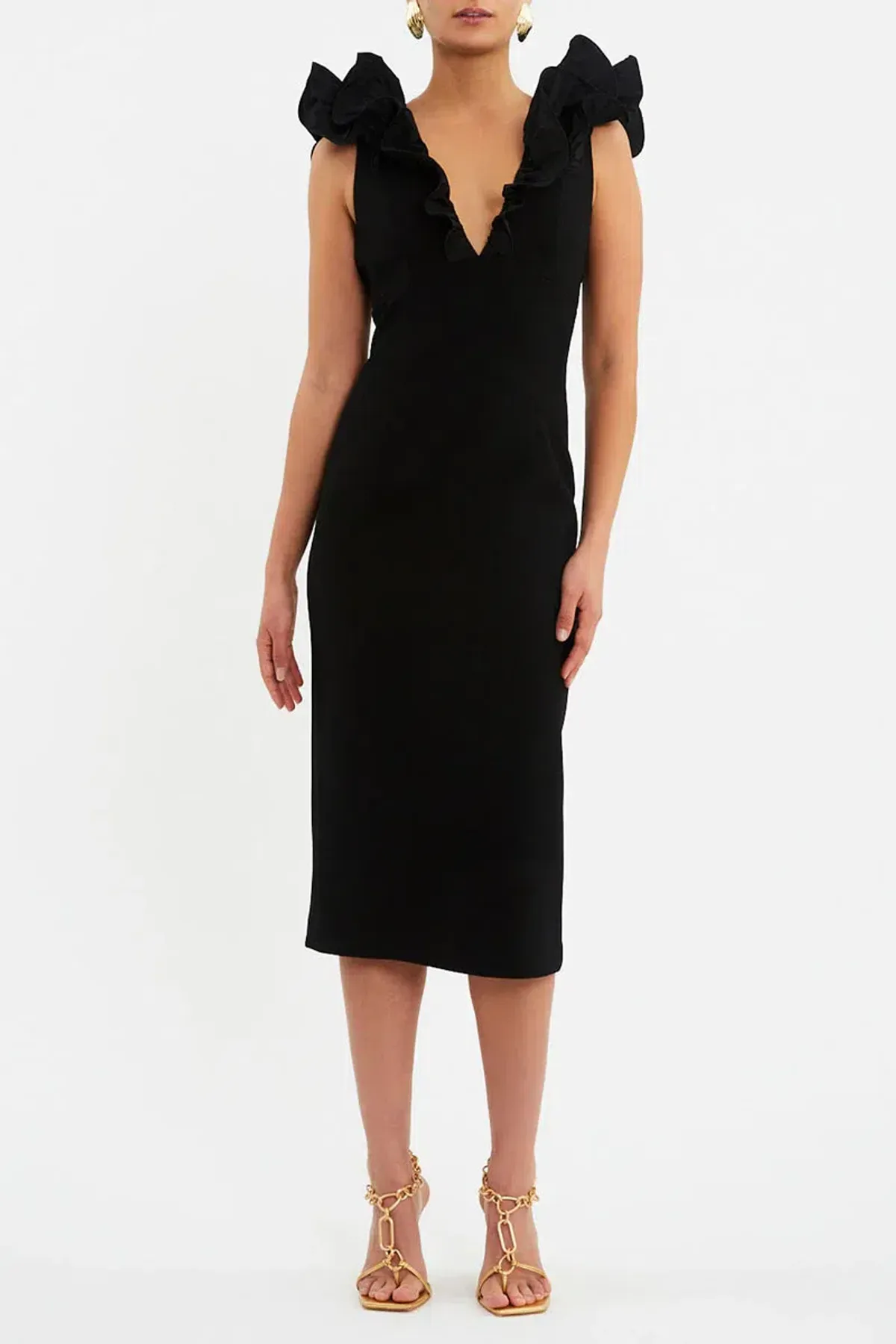 Rebecca Valance Chloe Midi Dress in Black Size AU 8 for rent on The Volte - main image