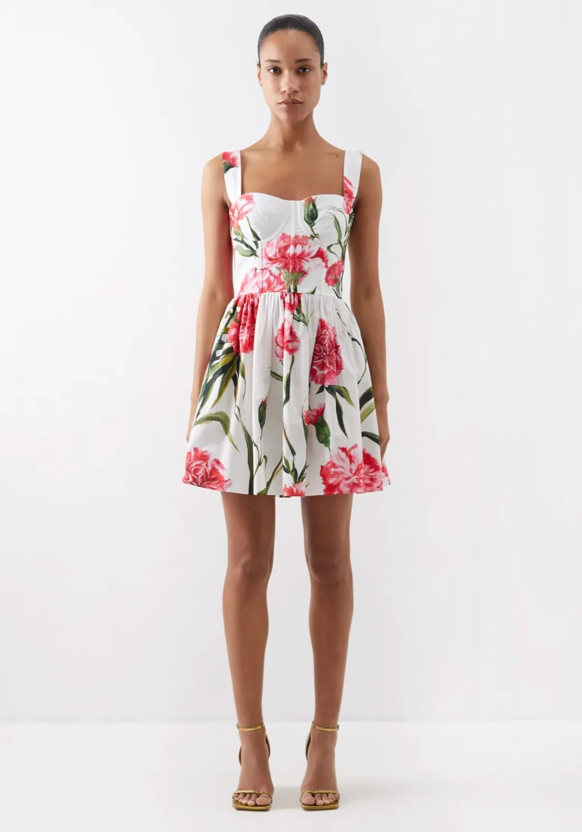 Dolce & Gabbana Short Carnation Print Poplin Dress Size AU 12 for rent on The Volte - main image