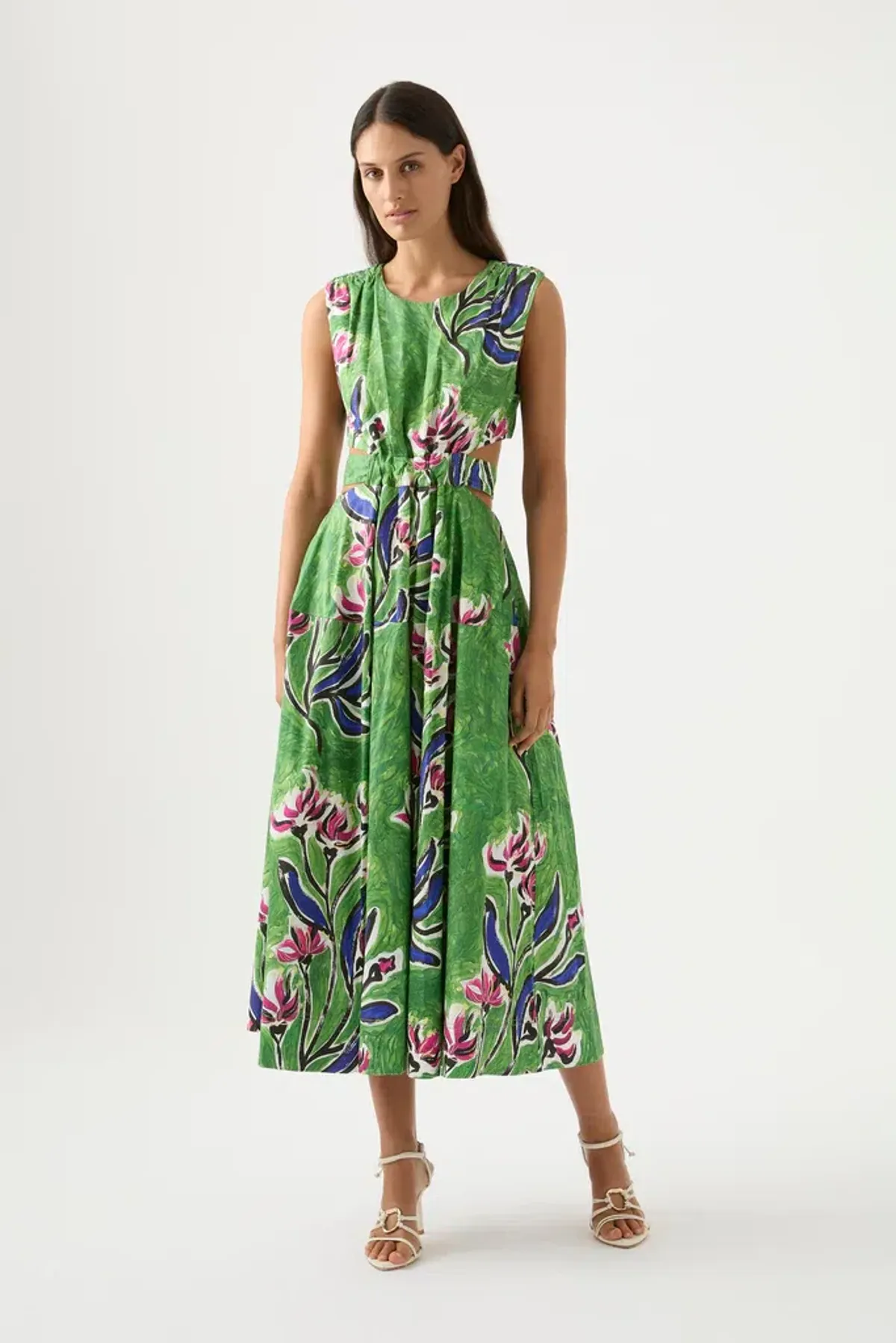 Aje Zorina Tie Midi Cutout Sleeveless Dress Native Gumnut Floral Size 10 for rent on The Volte - main image
