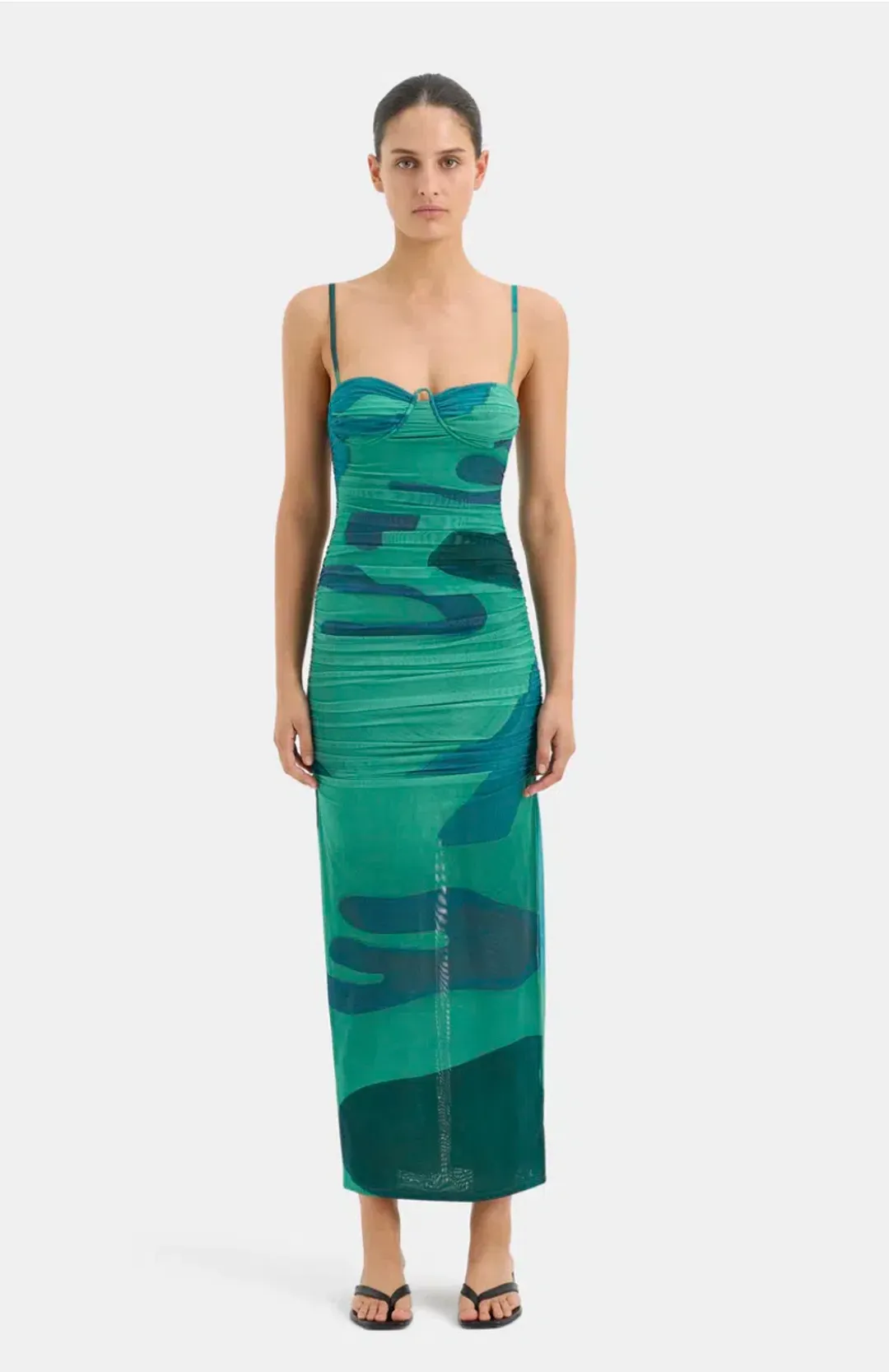 Sir the Label Frankie Gathered Midi Dress Green Multi Size 10 for rent on The Volte - main image