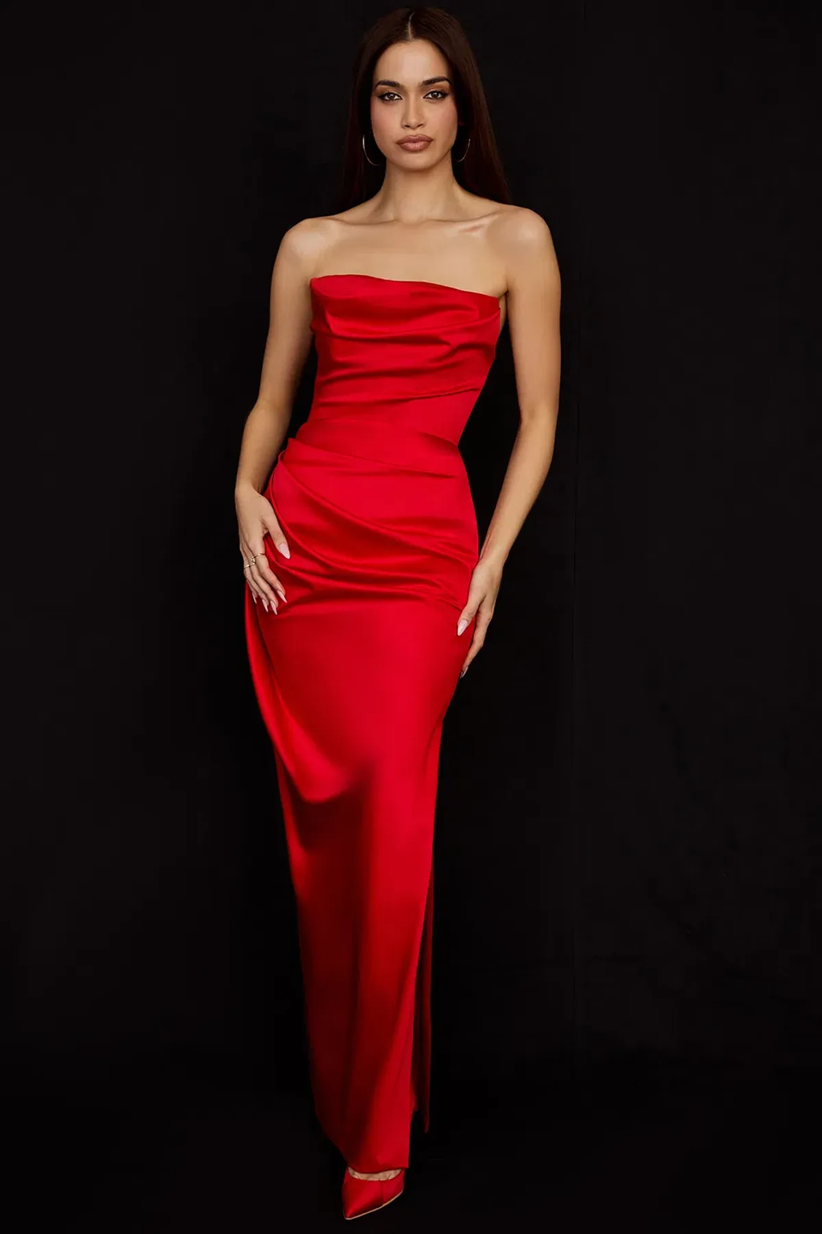 House Of CB Adrienne Scarlet Satin Strapless Gown Red Size L/12-14 for rent on The Volte - main image