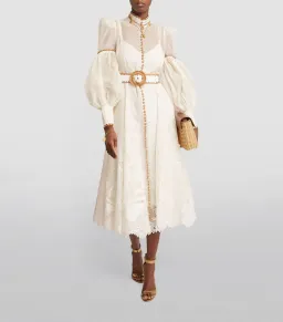 Zimmerman Postcard Embroidered Midi Dress Ivory Size 0/ AU 8 for rent on The Volte - image 1