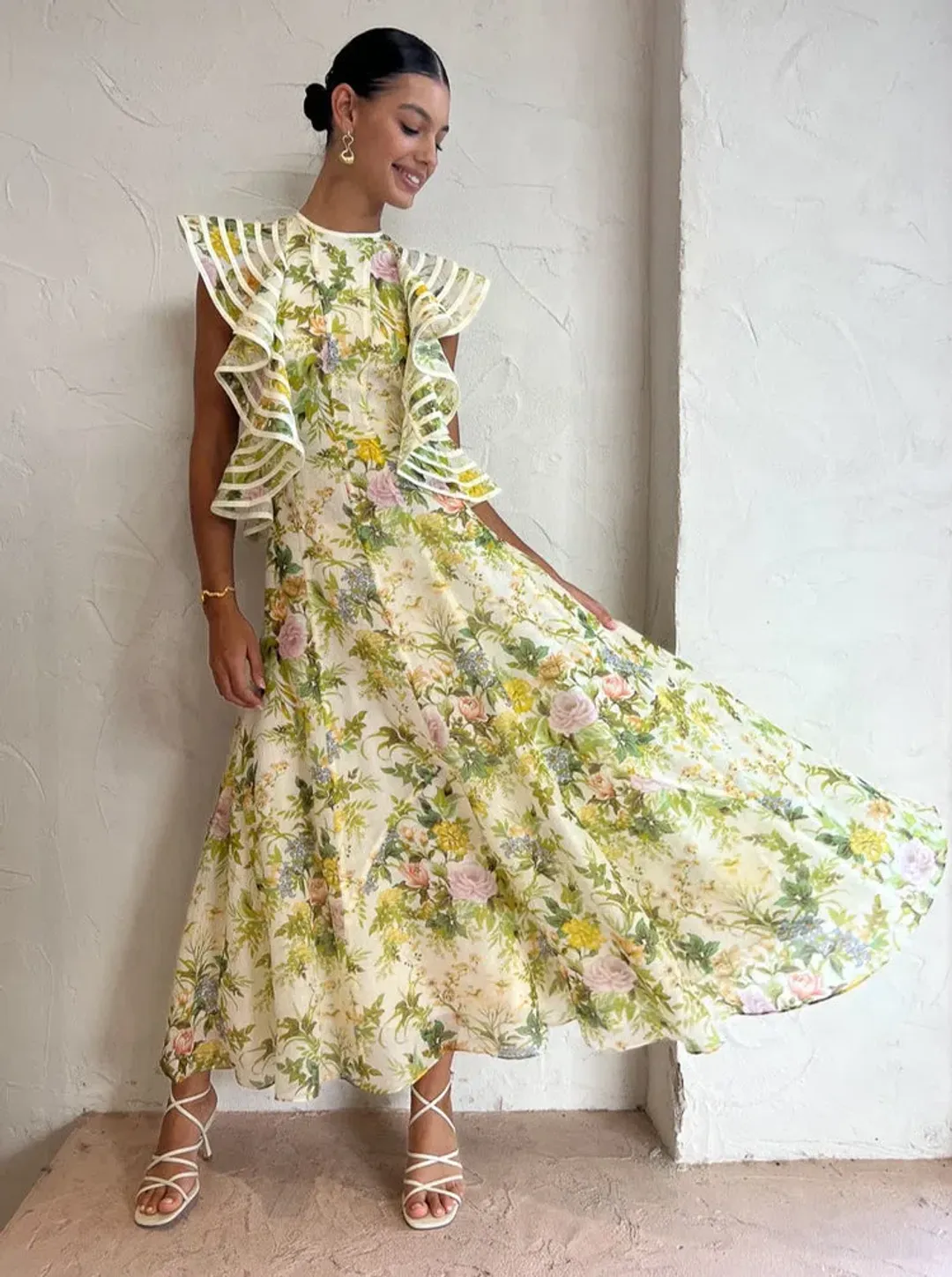 Alemais Eden Flounce Midi Dress Floral Size 8 for rent on The Volte - main image