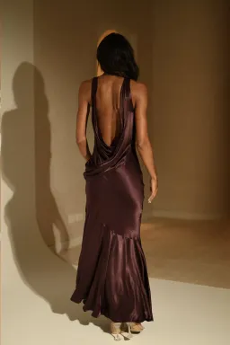 Meshki Ellison Satin Cowl Gown Dark Chocolate Size L / AU 12 for rent on The Volte - image 7