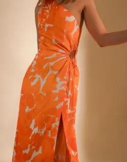 Lover Marigold One Shoulder Midi Dress Print Size 8  for rent on The Volte - image 2