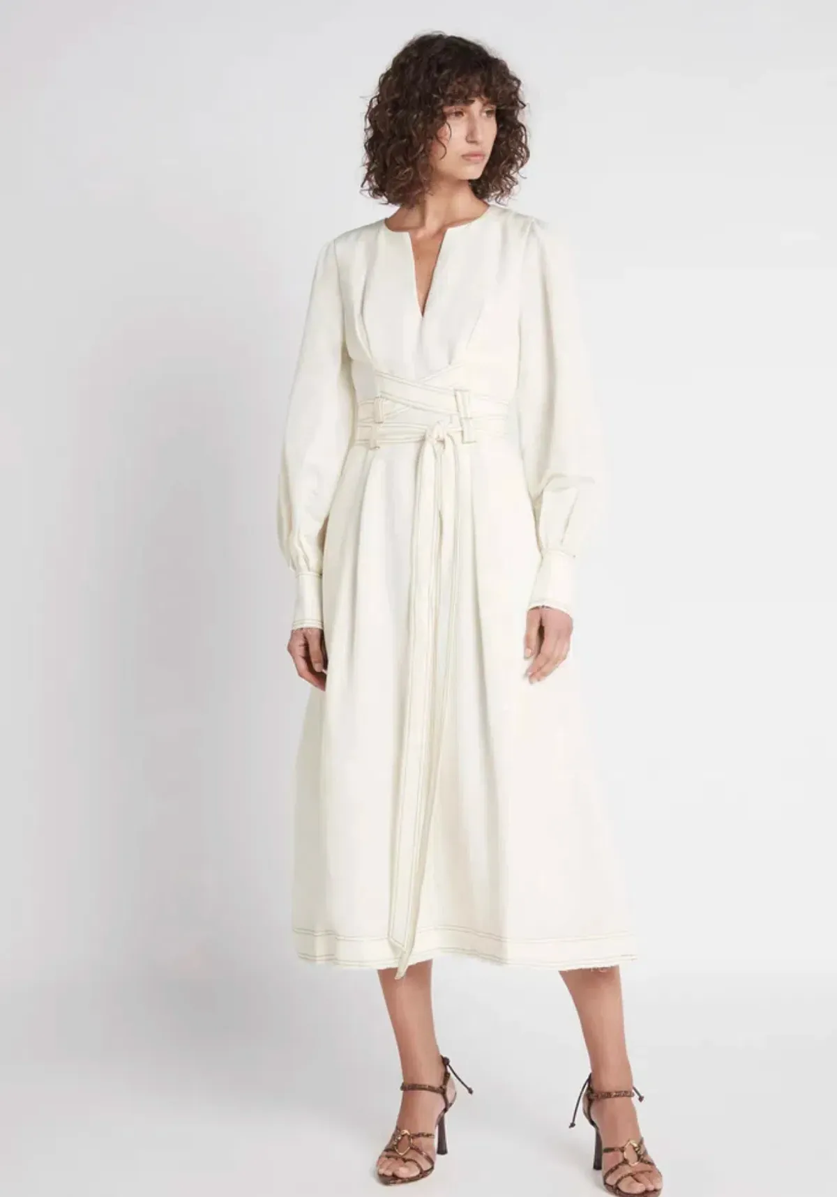 Aje Radiance Belted Midi Dress in Ivory Size XS / AU 6 for rent on The Volte - main image