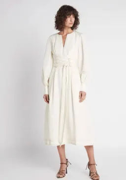 Aje Radiance Belted Midi Dress in Ivory Size XS / AU 6 for rent on The Volte - image 1