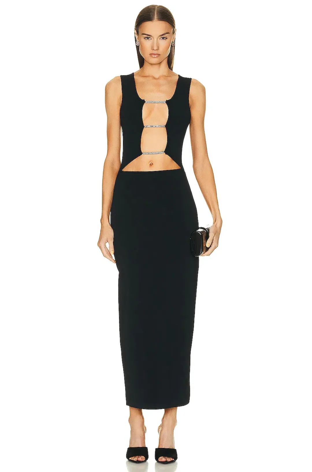 Christopher Esber Crystal Lattice Column Midi Dress Black Size 6 for rent on The Volte - main image