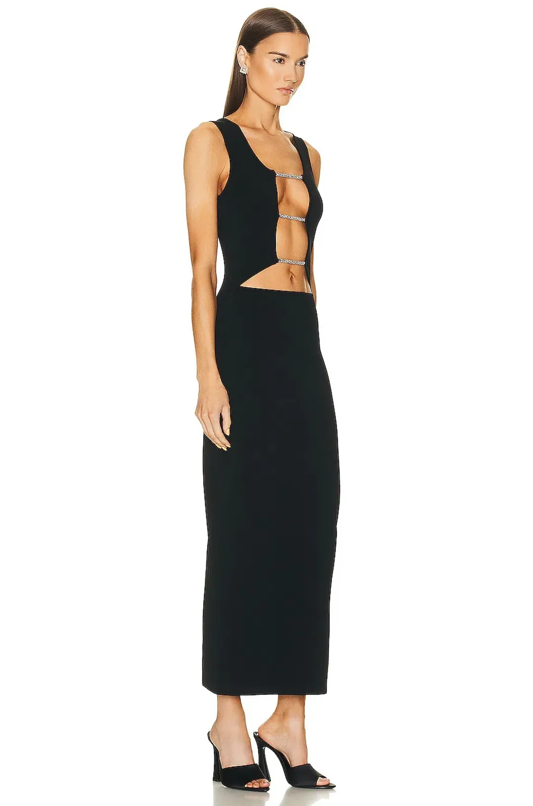 Christopher Esber Crystal Lattice Column Midi Dress Black Size 6 for rent on The Volte - main image