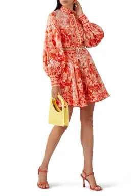 Zimmermann Lyre Billow Sleeve Mini Dress Red Palm Print Size 0/Au 8  for rent on The Volte - image 2