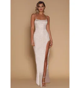 Meshki Boutique Stella Jewelled Maxi Dress Gold Size 6  for rent on The Volte - image 1