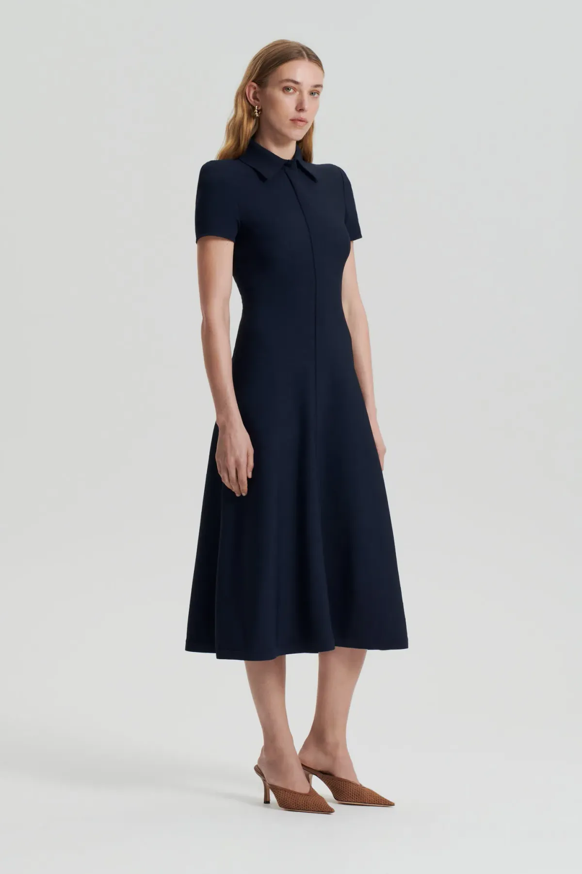 Scanlan Theodore Crepe Knit Zip Shirt Dress in Navy Size M / AU 10 for rent on The Volte - main image