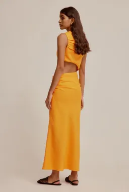 Venroy Linen Cut Out Dress Saffron Size M / AU 10 for rent on The Volte - image 2