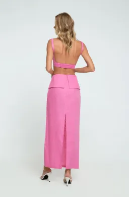 Summer Born Label Catara Linen Crop Top and Midi Skirt Set Pink Size XS /AU 6 for rent on The Volte - image 3