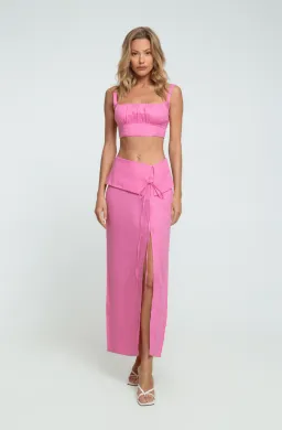 Summer Born Label Catara Linen Crop Top and Midi Skirt Set Pink Size XS /AU 6 for rent on The Volte - image 1