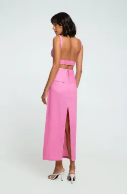 Summer Born Label Catara Linen Crop Top and Midi Skirt Set Pink Size XS /AU 6 for rent on The Volte - image 5