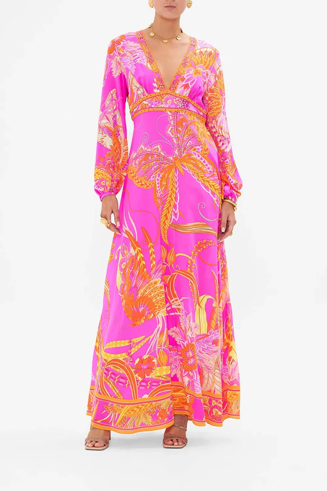 Camilla A Heart That Flutters Plunge Dress Pink Print Size L / AU 12 for rent on The Volte - main image